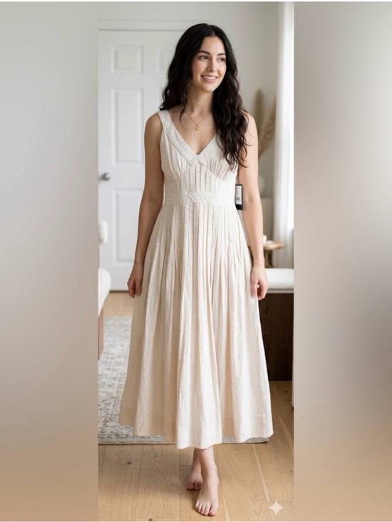 Taylor Dresses & Skirts - Cream Embroidered Lace Linen Dress